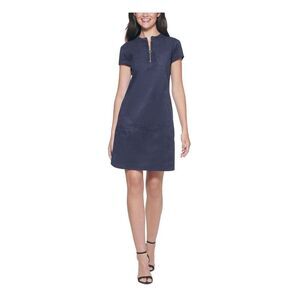 KENSIE DRESSES Womens Navy Short Sleeve Above The Knee Party Shift Dress 2